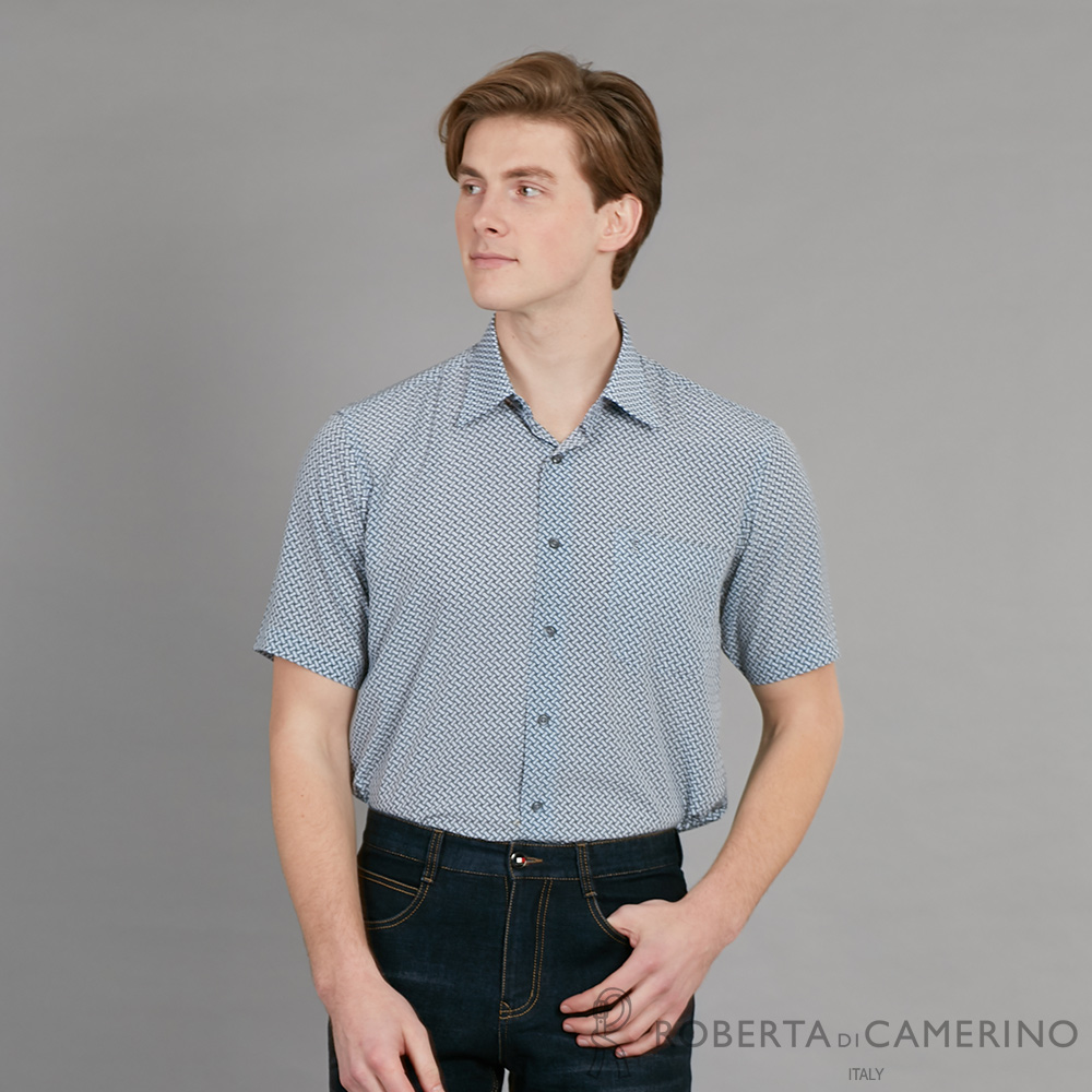 ROBERTA諾貝達 台灣製 柔軟舒適 獨特迷人短袖襯衫 灰藍