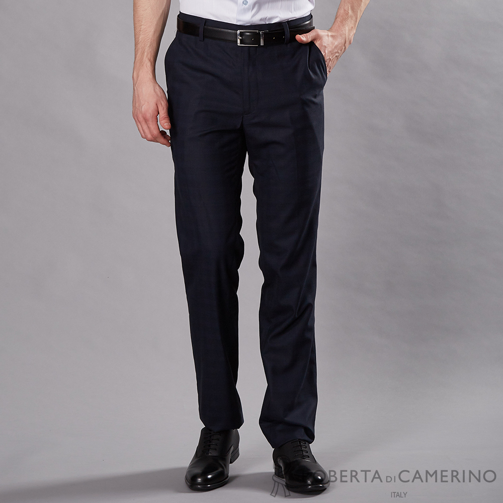 【ROBERTA諾貝達】合身版 商務 平面格紋西裝褲 深藍