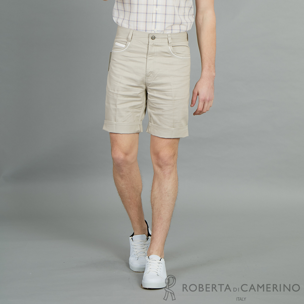 【ROBERTA諾貝達】都會品味 時尚百搭平面休閒短褲 卡其