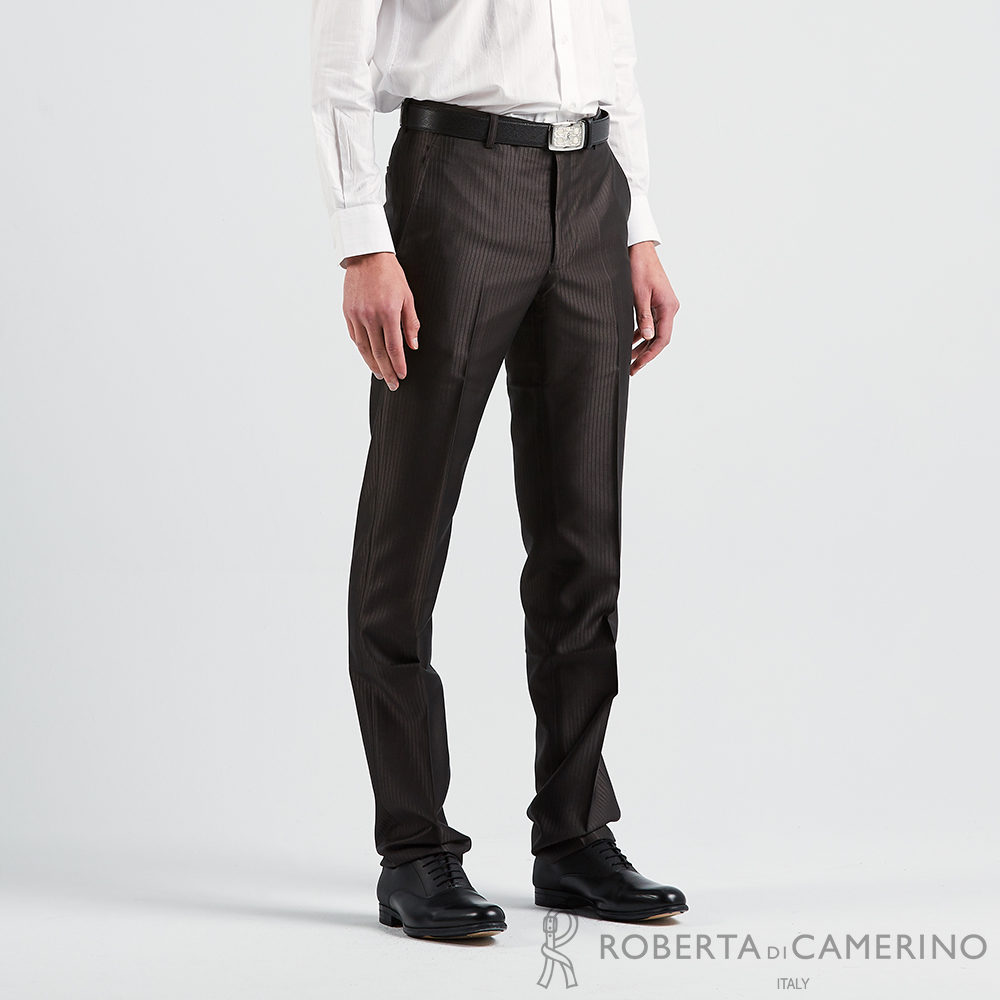【ROBERTA諾貝達】台灣製男裝 修身剪裁 高品質平口西裝褲 黑咖啡