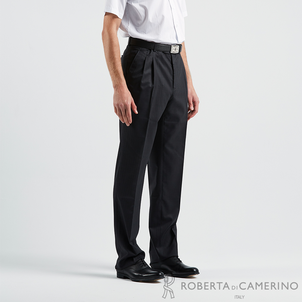 【ROBERTA諾貝達】台灣製男裝 時尚百搭 高質感打摺西裝褲 黑