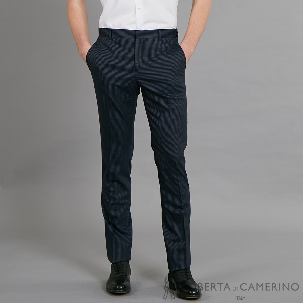 【ROBERTA諾貝達】清新型男 簡約時尚 平面西裝褲 藍黑