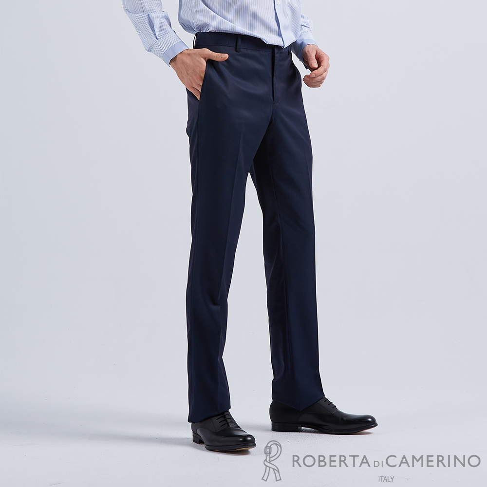 【ROBERTA諾貝達】男裝 年青俐落剪裁 素面平口西裝褲 藍