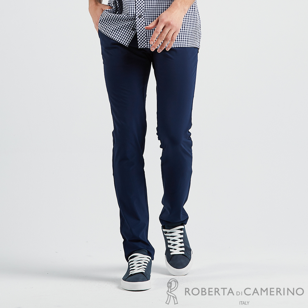【ROBERTA諾貝達】台灣製男裝 休閒活力 窄管彈性休閒褲 藍
