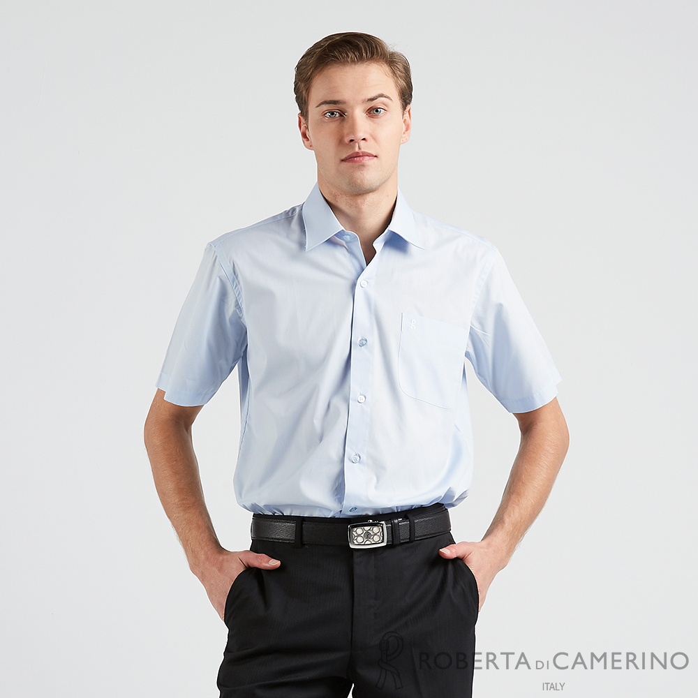 ROBERTA諾貝達 台灣製男裝 商務款 講究極致合身版短袖襯衫 藍