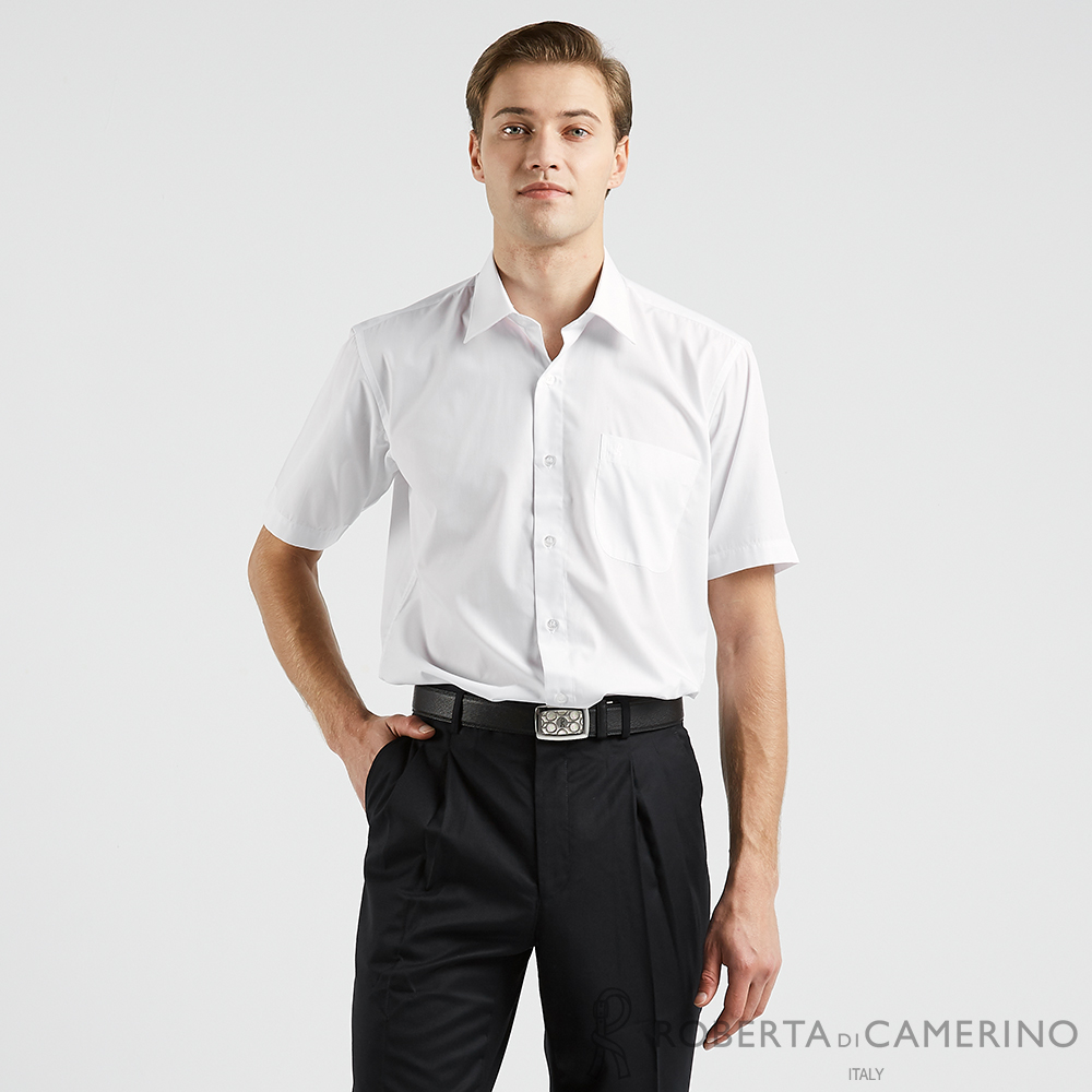 ROBERTA諾貝達 台灣製男裝 商務款 講究極致合身版短袖襯衫 白