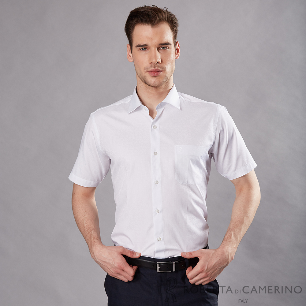 ROBERTA諾貝達 台灣製 合身版 商務型男 優雅短袖襯衫 白色