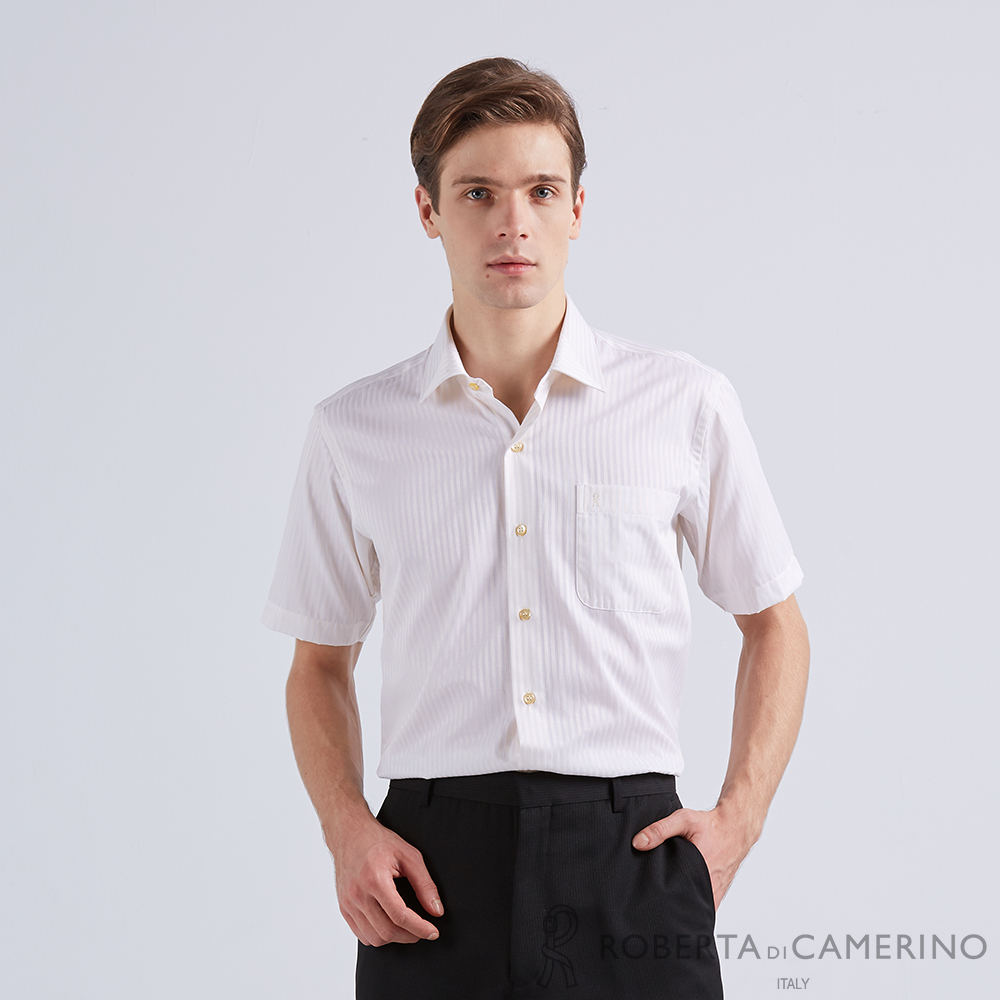 ROBERTA諾貝達 商務襯衫 時尚剪裁 都會流行短袖襯衫 米