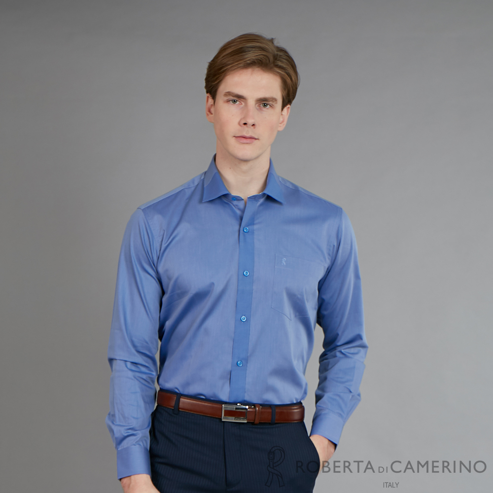 ROBERTA諾貝達 進口素材 台灣製 紳士型男 純棉長袖襯衫 藍色