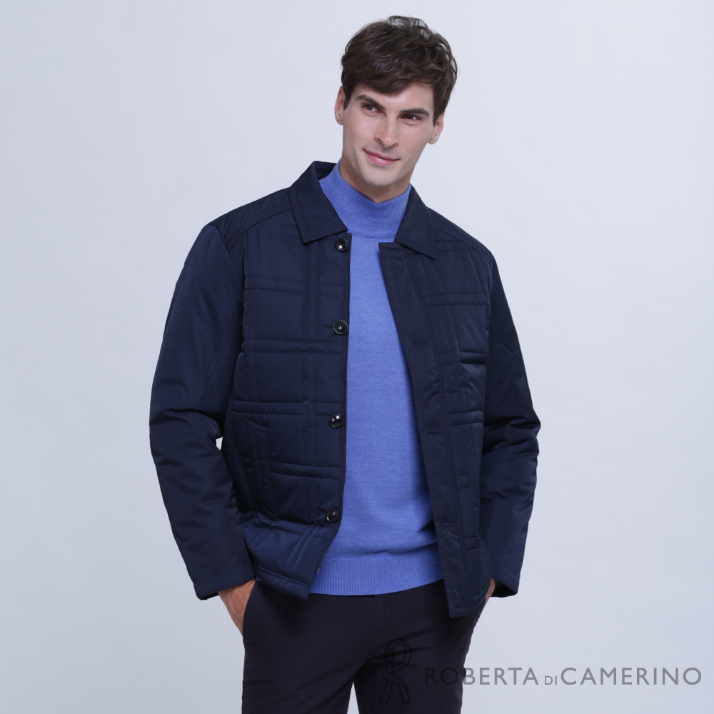 【ROBERTA諾貝達】時尚型男 內裡舖棉夾克外套 深藍