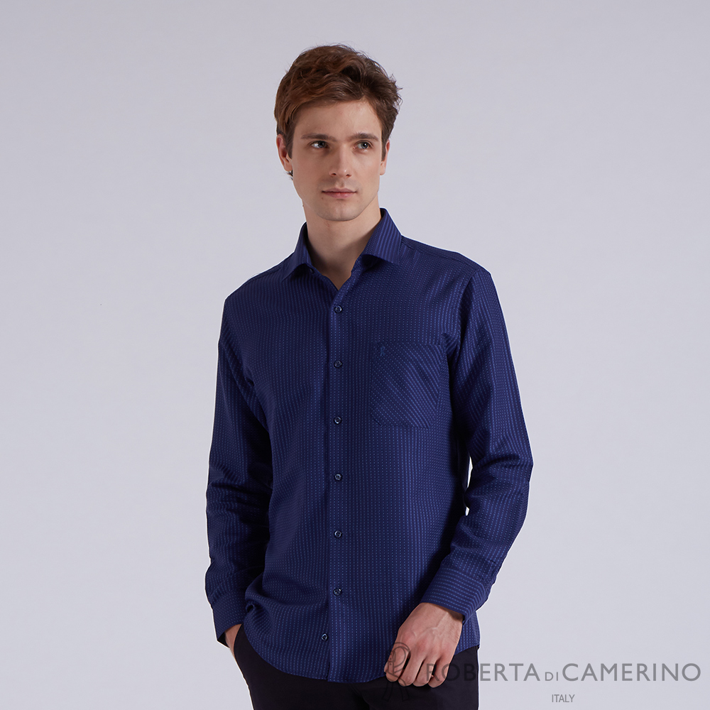 【ROBERTA諾貝達】秋冬男裝 觸感細緻 藍色點點條紋長袖襯衫