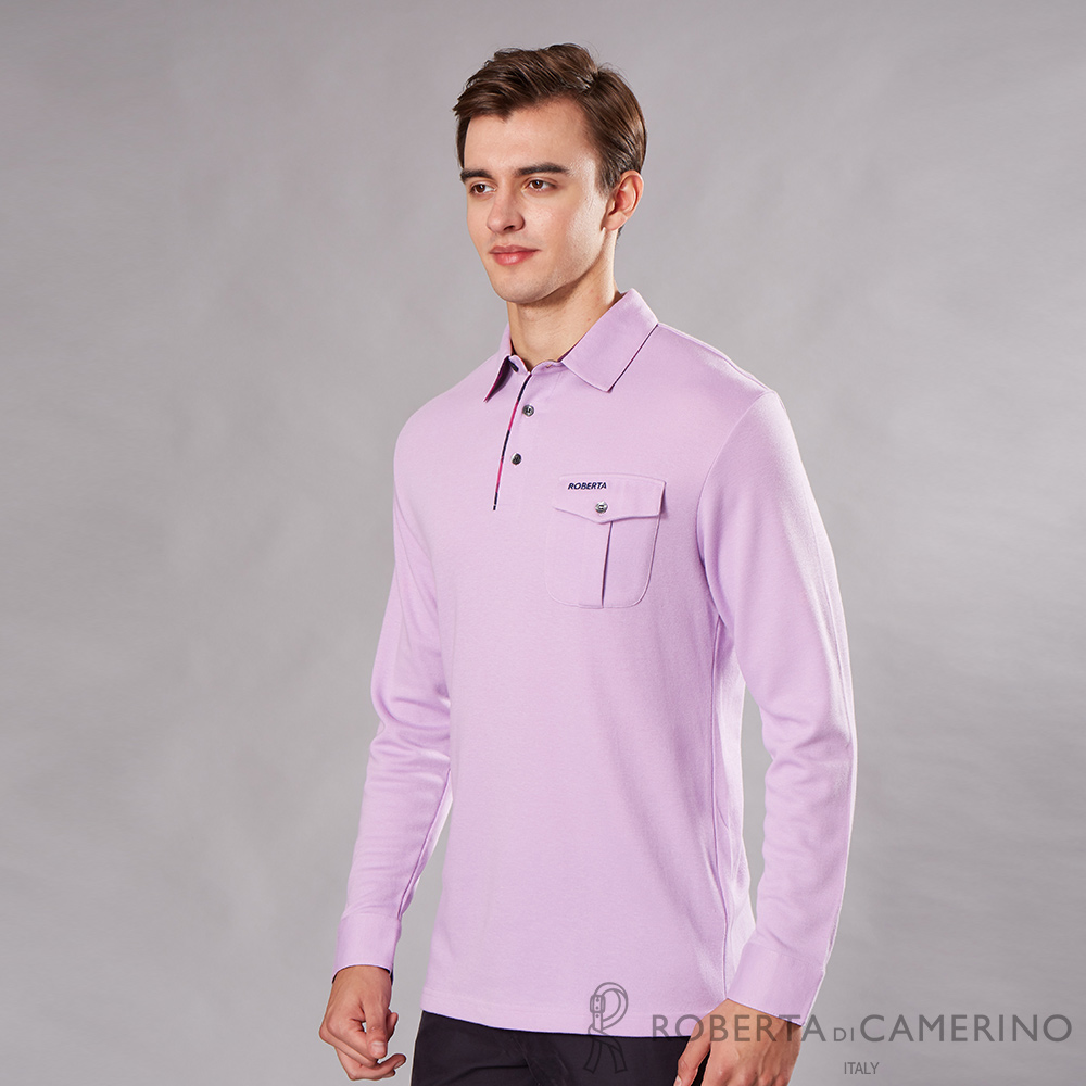 【ROBERTA諾貝達】都會時尚 柔軟保暖長袖POLO棉衫RBD57-23紫色