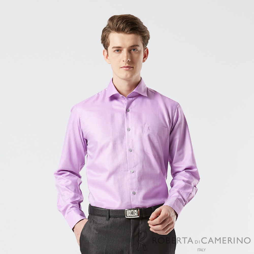【ROBERTA諾貝達】男裝 紫色長袖都會襯衫-純棉合身版-奧地利素材 台灣製
