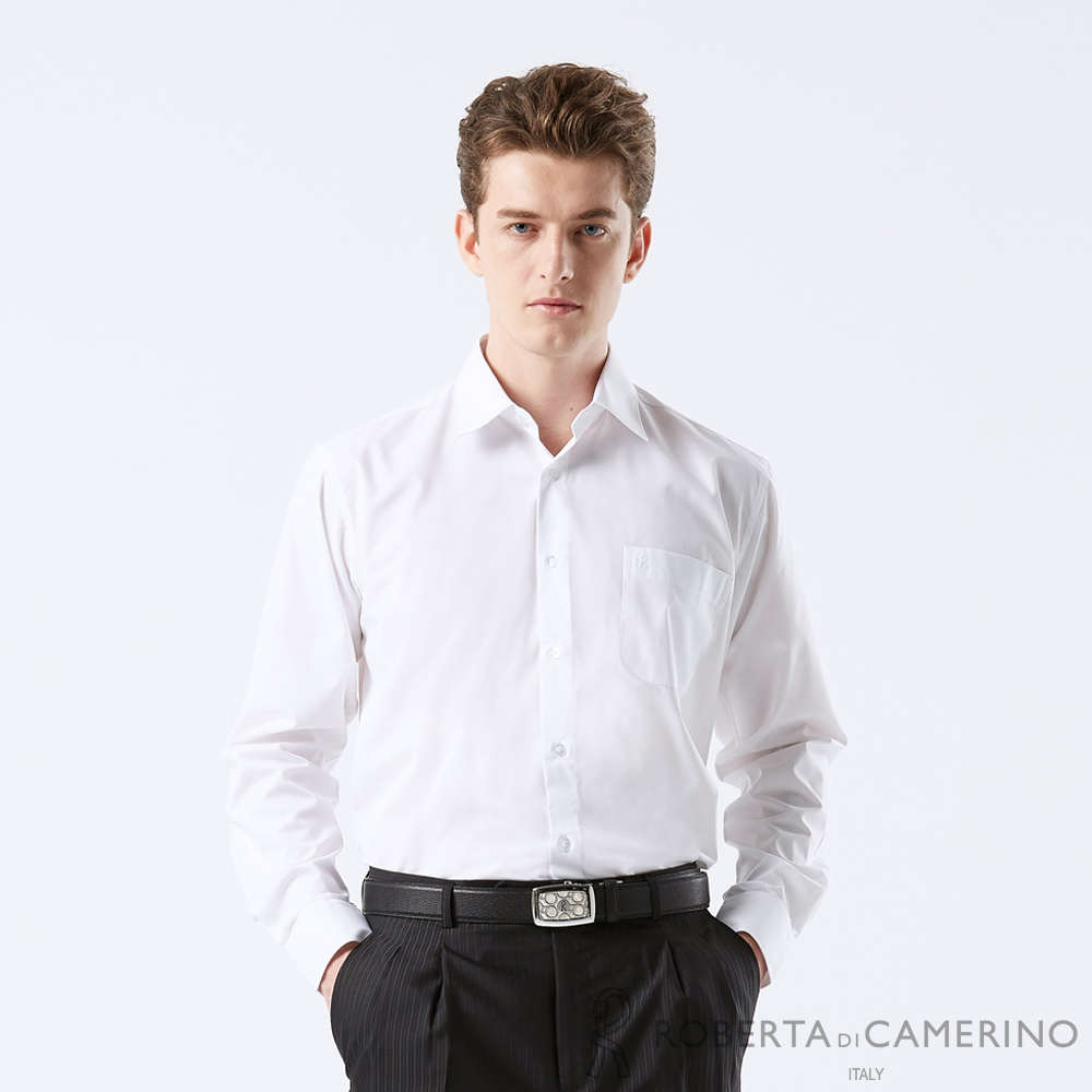 【ROBERTA 諾貝達】男裝 白色商務長袖襯衫-時尚經典素面款-台灣製