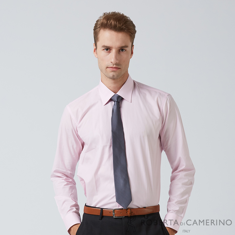 【ROBERTA諾貝達】日本素材 台灣製 高級質感 純棉紳士長袖襯衫 HDB54-73粉紅