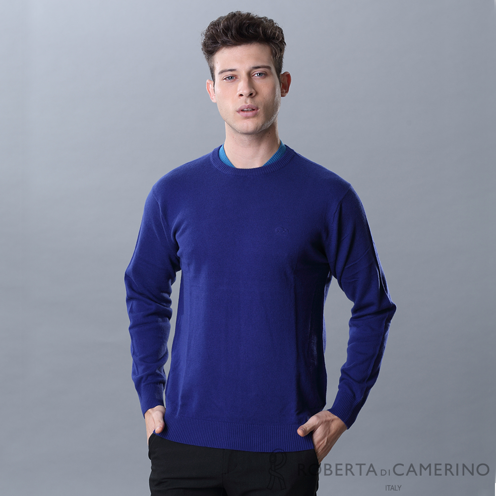 【ROBERTA諾貝達】進口素材 台灣製 休閒百搭 舒適保暖純羊毛衣RSF62H-37藍色