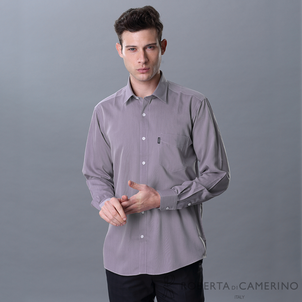 【ROBERTA諾貝達】進口素材 台灣製 都會休閒 型男長袖襯衫RJF57-23紫色