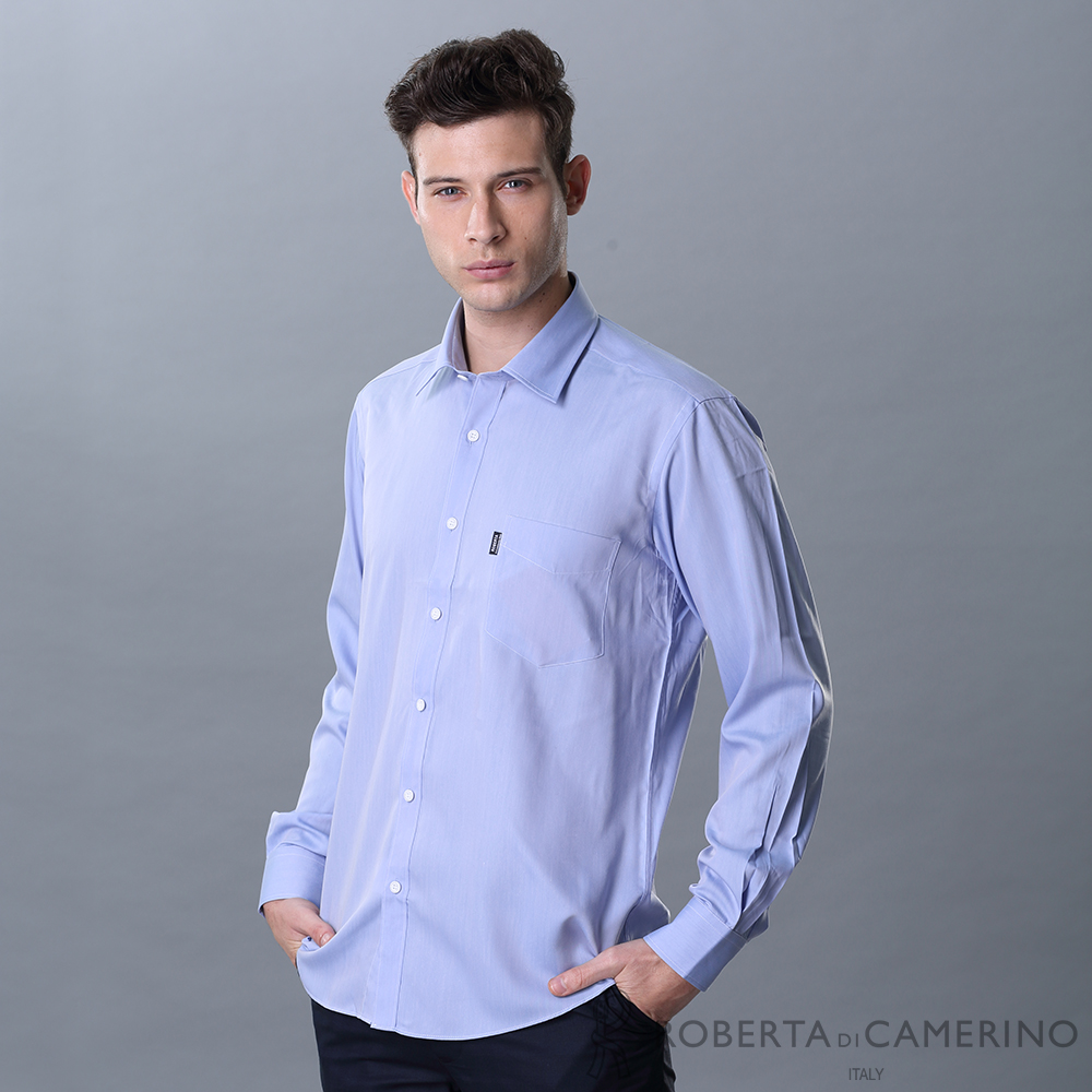 【ROBERTA諾貝達】進口素材 台灣製 都會休閒 型男長袖襯衫RJF57-33藍色