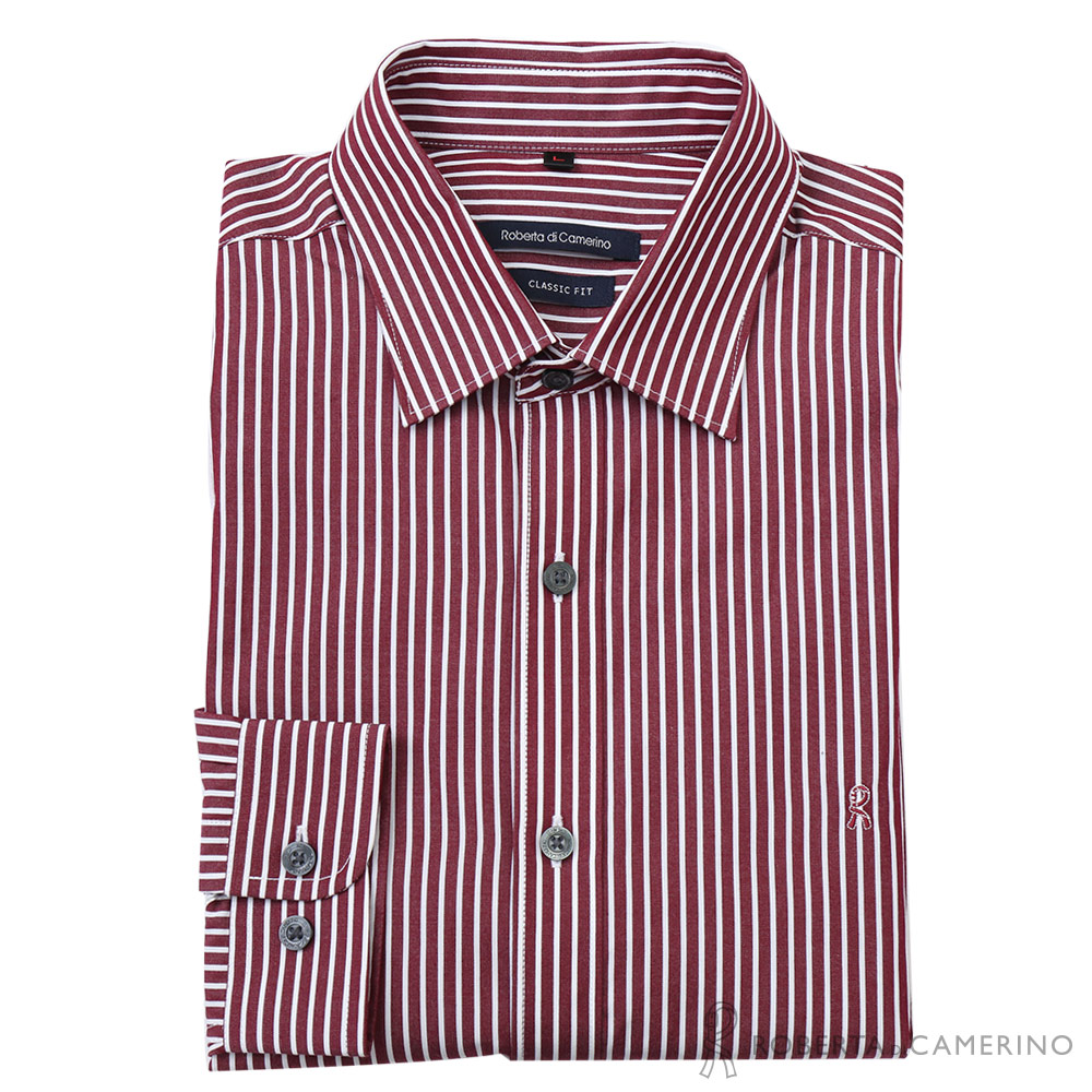 【ROBERTA諾貝達】獨特迷人 合身版 純棉直條紋長袖襯衫VFG60-78磚紅