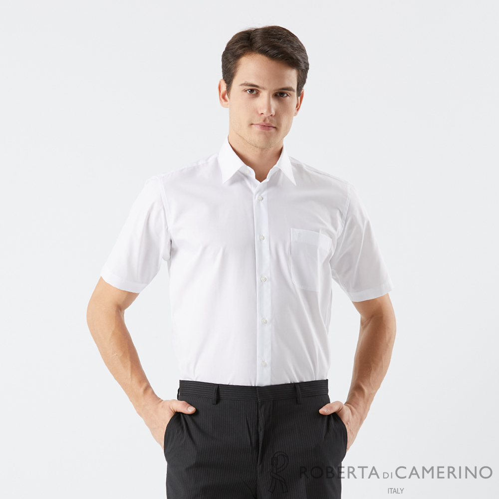 【ROBERTA 諾貝達】男裝 商務短袖白色襯衫(職場商務款)