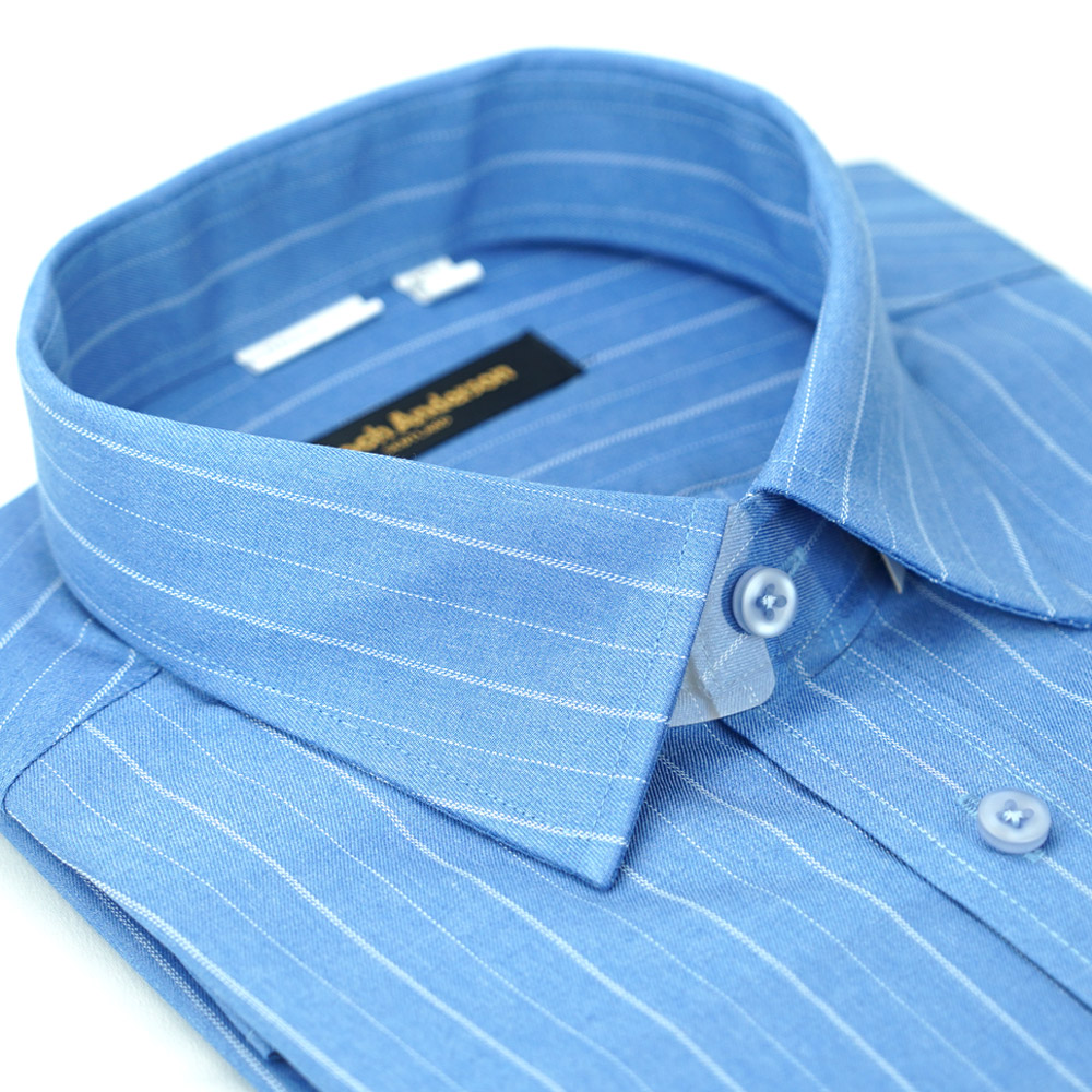 【金安德森】藍色寬白紋窄版襯衫-長袖