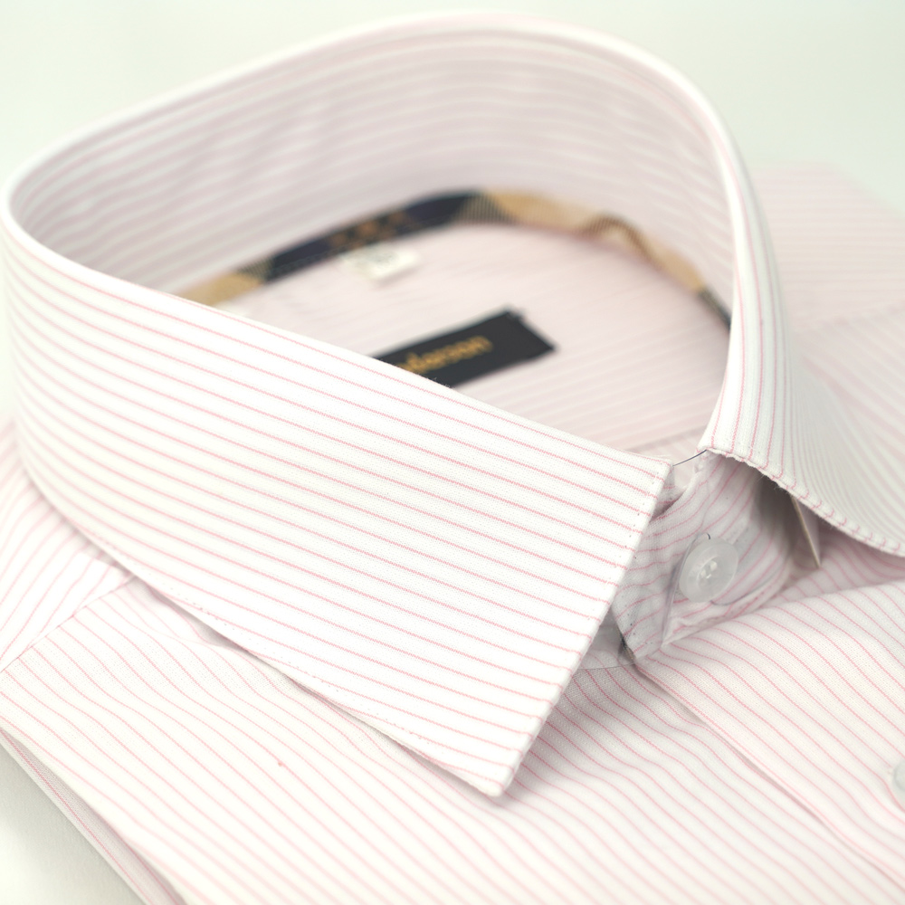 【金安德森】經典格紋繞領粉色條紋窄版襯衫-長袖