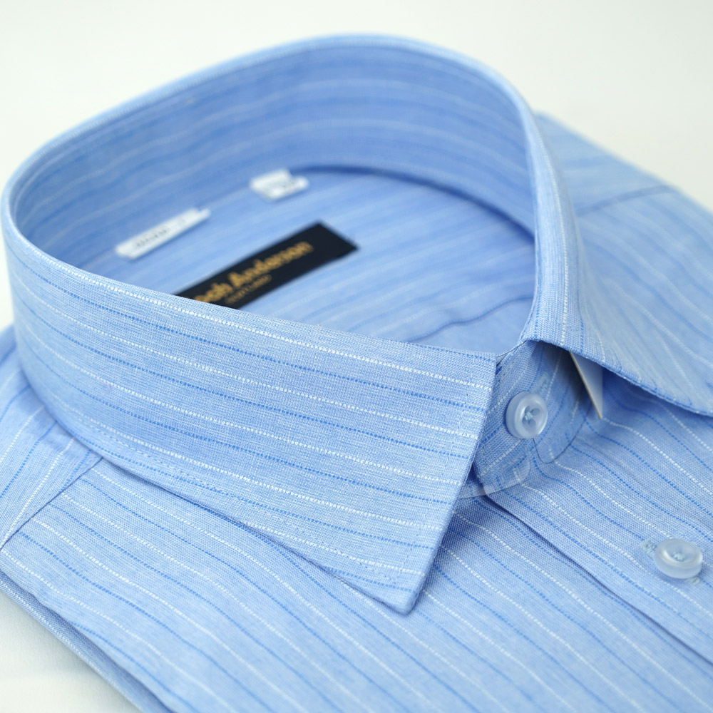 【金安德森】藍色寬條紋窄版襯衫-短袖