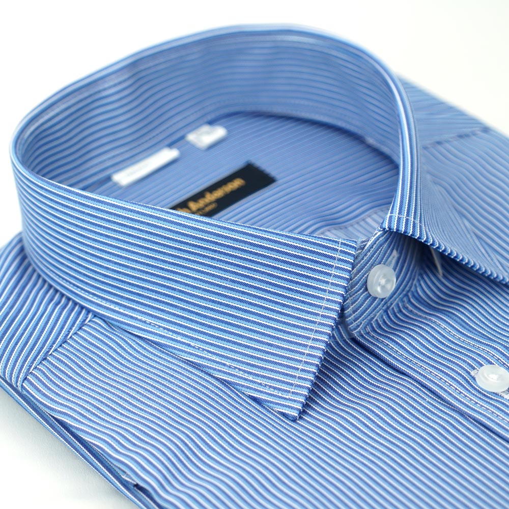 【金安德森】藍色細條紋窄版襯衫-短袖