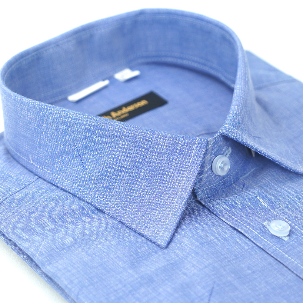 【金安德森】深藍色斜紋窄版襯衫-短袖