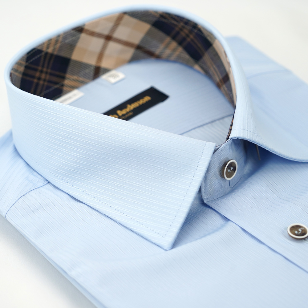 【金安德森】經典格紋繞領藍色吸排窄版襯衫-短袖