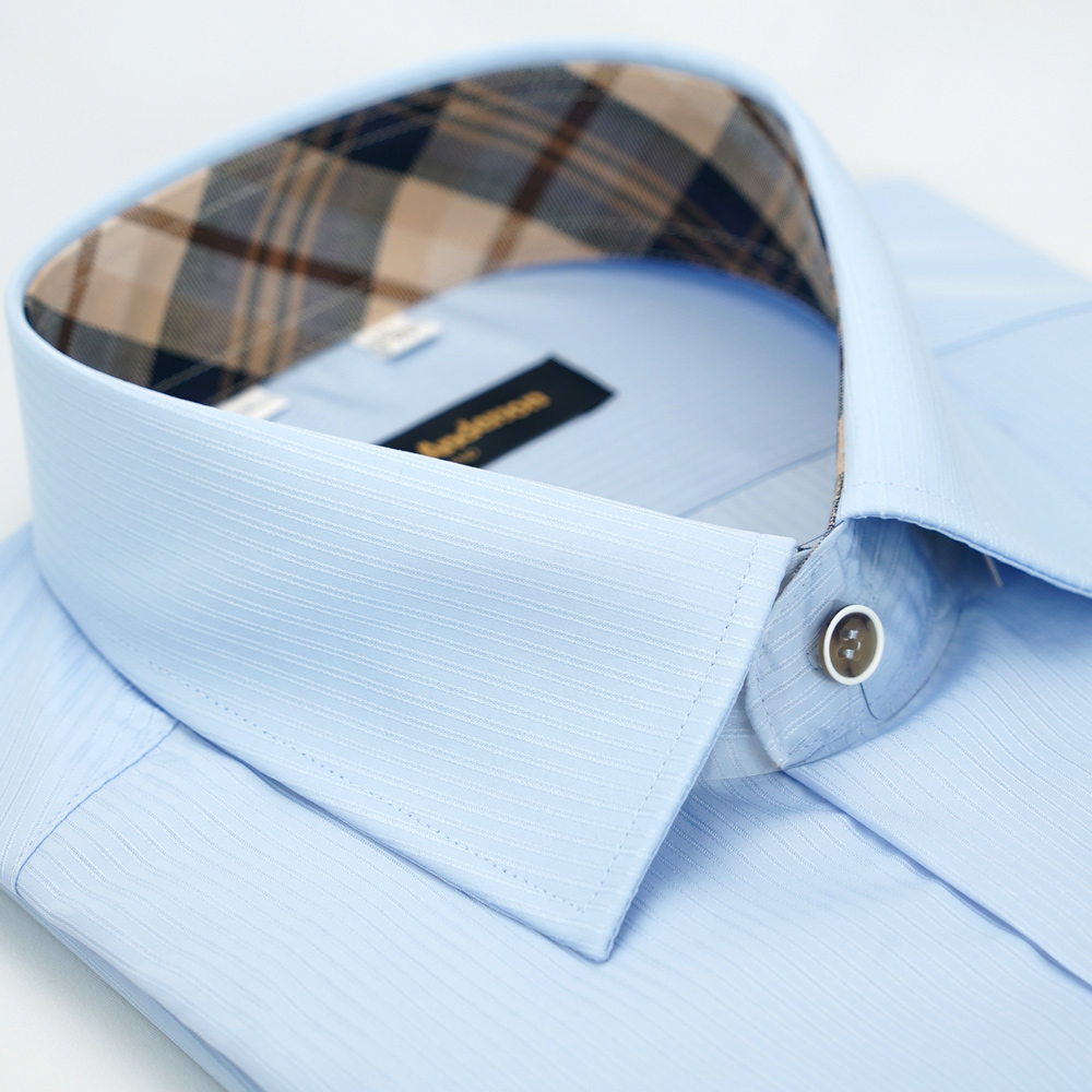 【金安德森】經典格紋繞領藍色吸排窄版襯衫-長袖