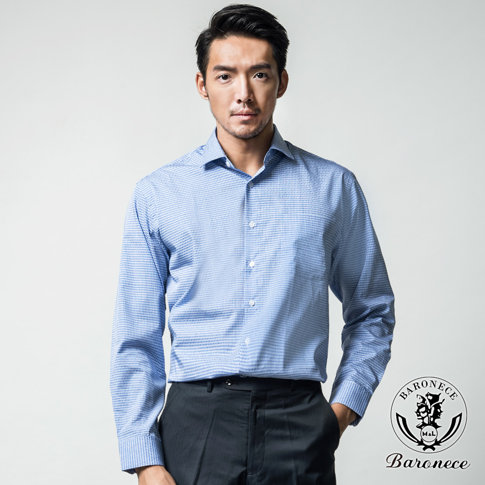 【BARONECE】紳士質男修身版長袖襯衫_藍色(617452)