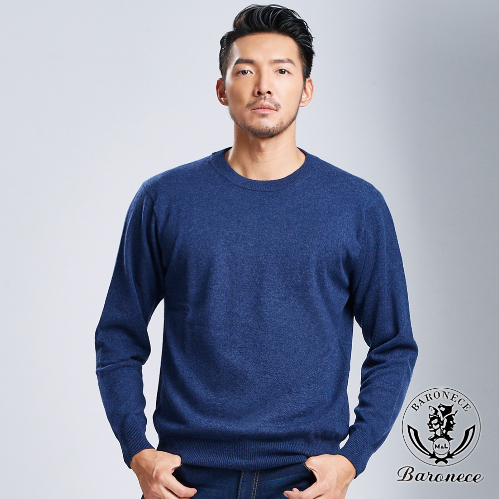 【BARONECE】簡約圓領喀什米爾毛衣 藍(614705-09)