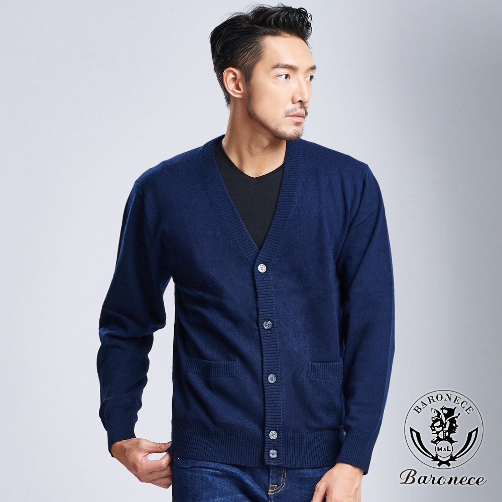 【BARONECE】型男喀什米爾毛衣外套 藍(617705-10)