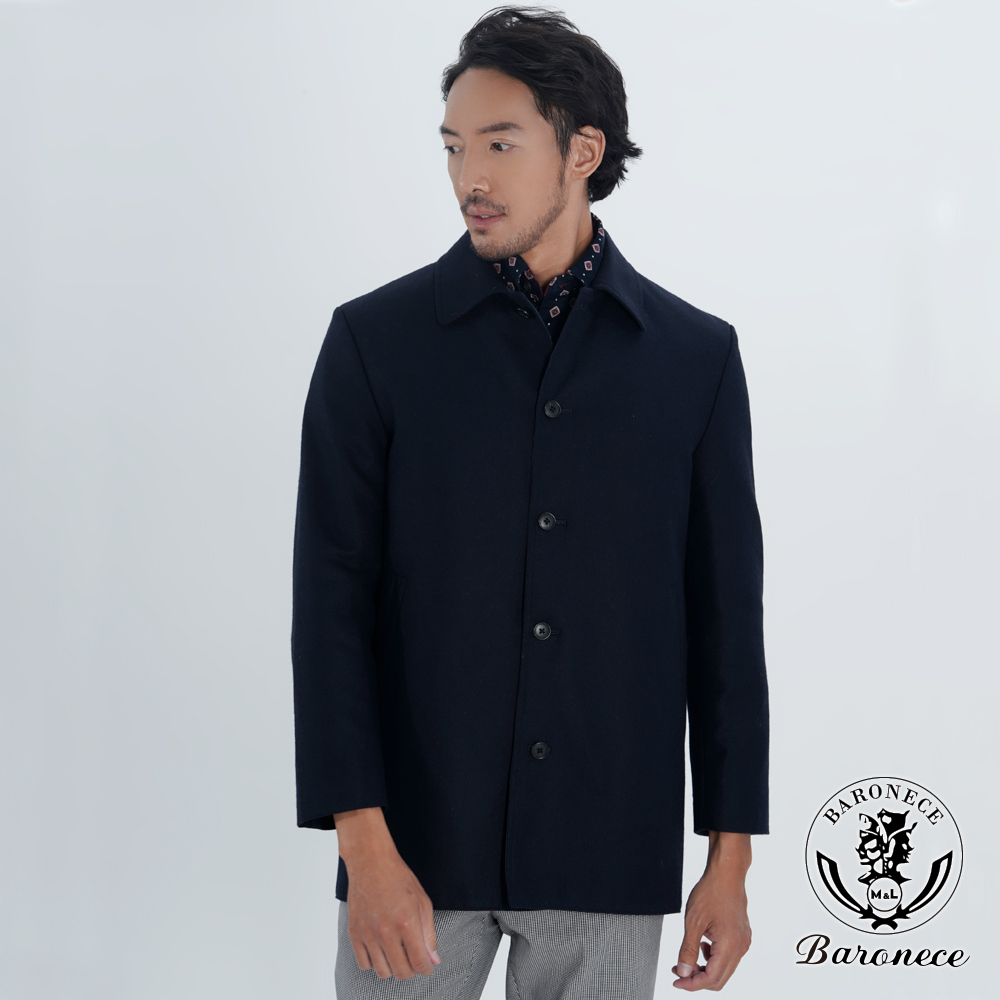 【BARONECE】品味質男羊毛短大衣 深藍(622202-10)