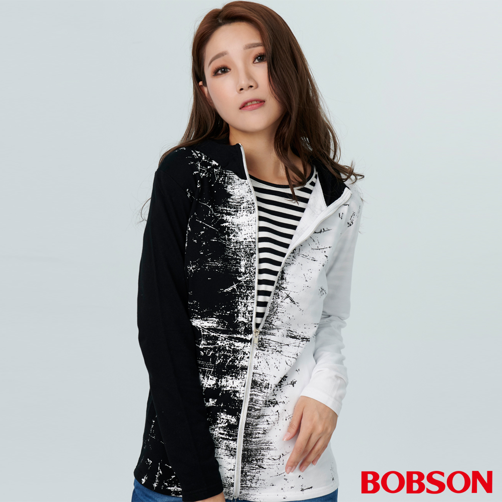 【BOBSON】女款黑白對稱連帽外套(37097-88)