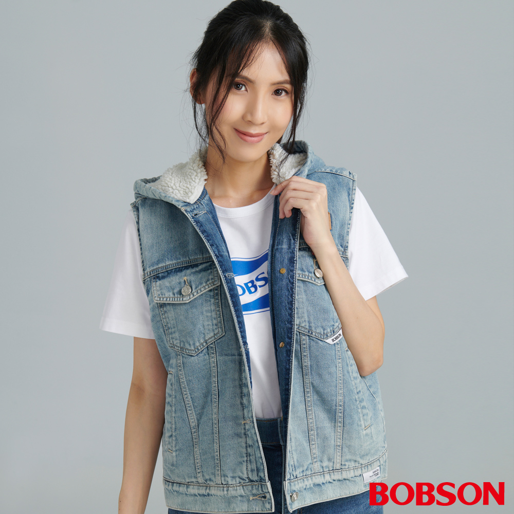 【BOBSON】女款珍珠毛牛仔背心 (JL0023-58)