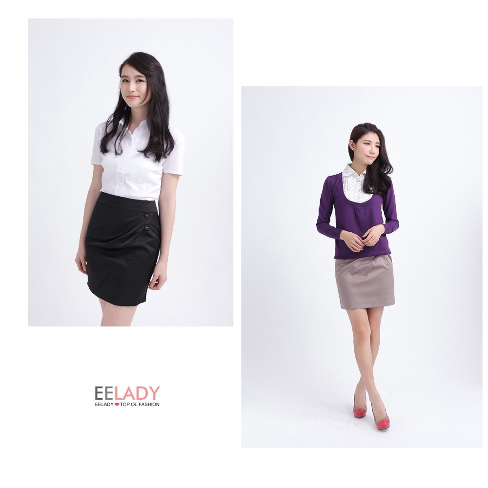 【EE-LADY】OL〞斜摺紋西裝裙