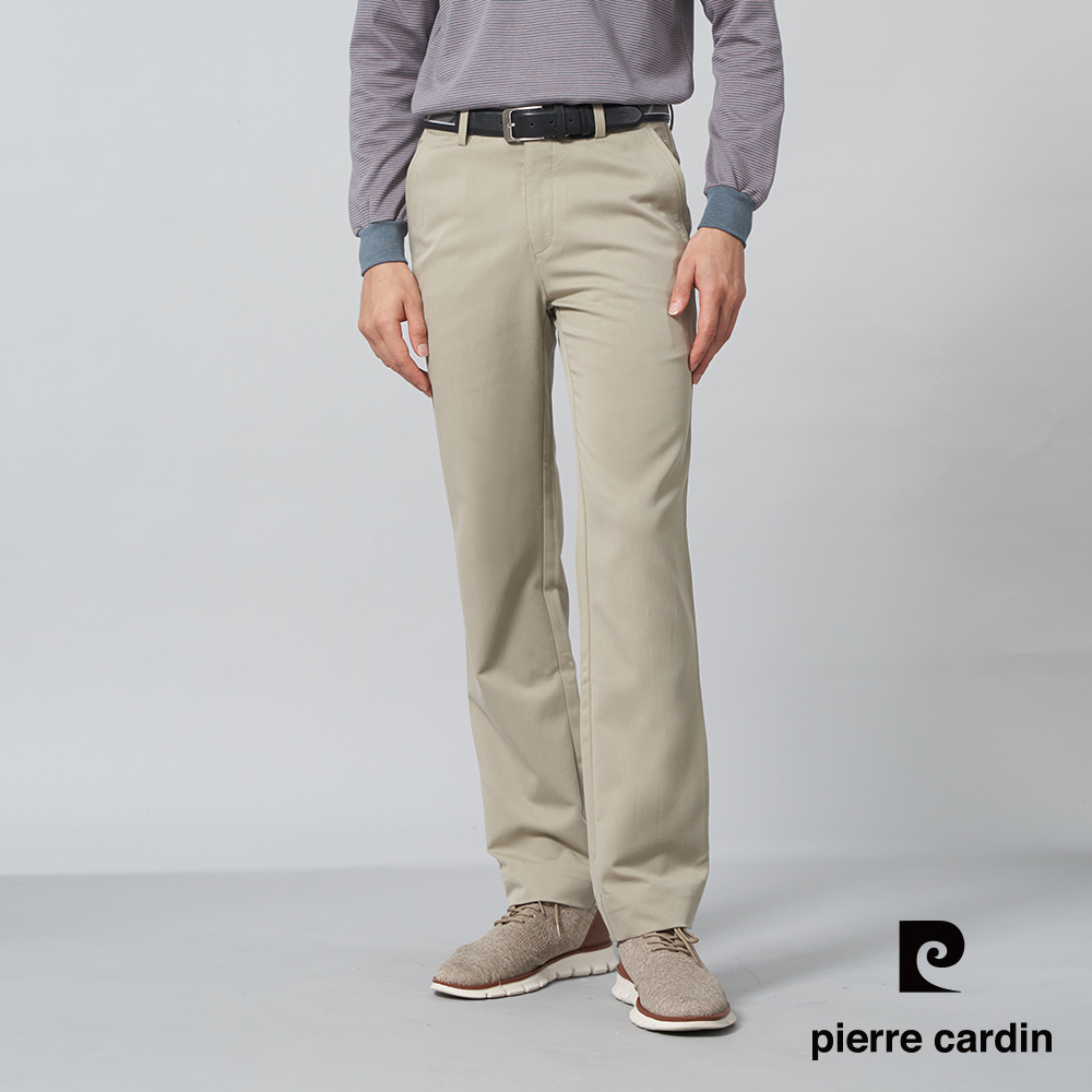 【pierre cardin皮爾卡登】男裝 縲縈混紡平口休閒長褲-卡其色 (5245872-84)