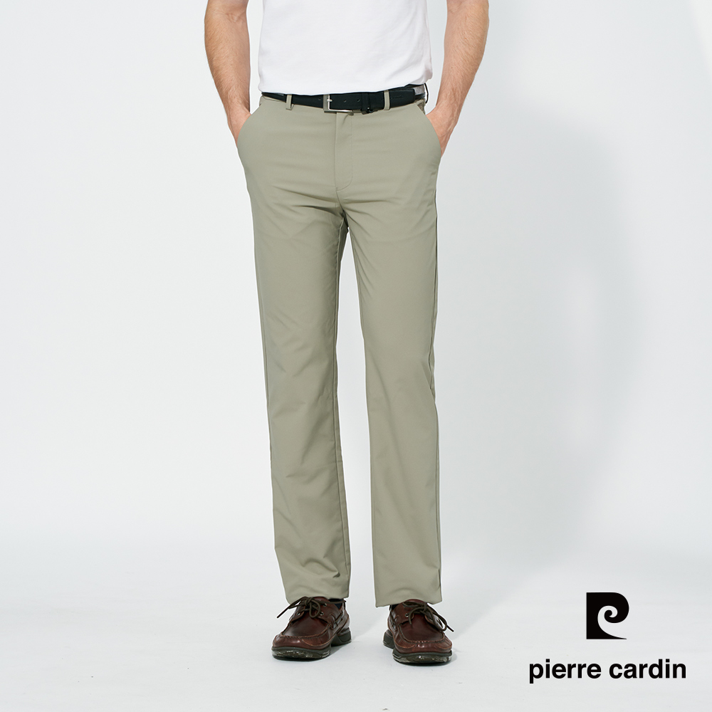 【pierre cardin 皮爾卡登】男款 經典修身直筒平口休閒長褲-橄綠色 (5257825-43)