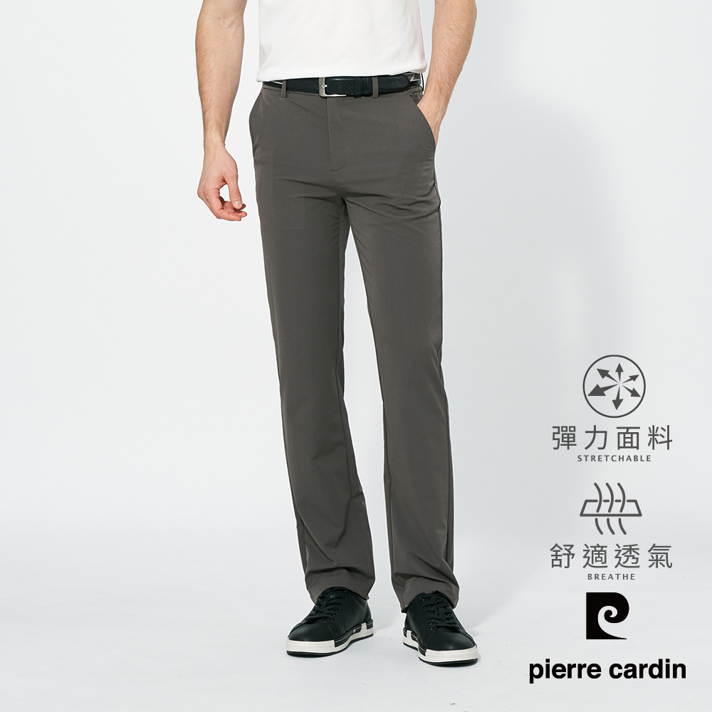 【pierre cardin 皮爾卡登】男款 彈力平口休閒長褲-灰色 (5257824-95)