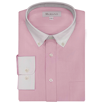 [MURANO白領撞色長袖襯衫-粉色