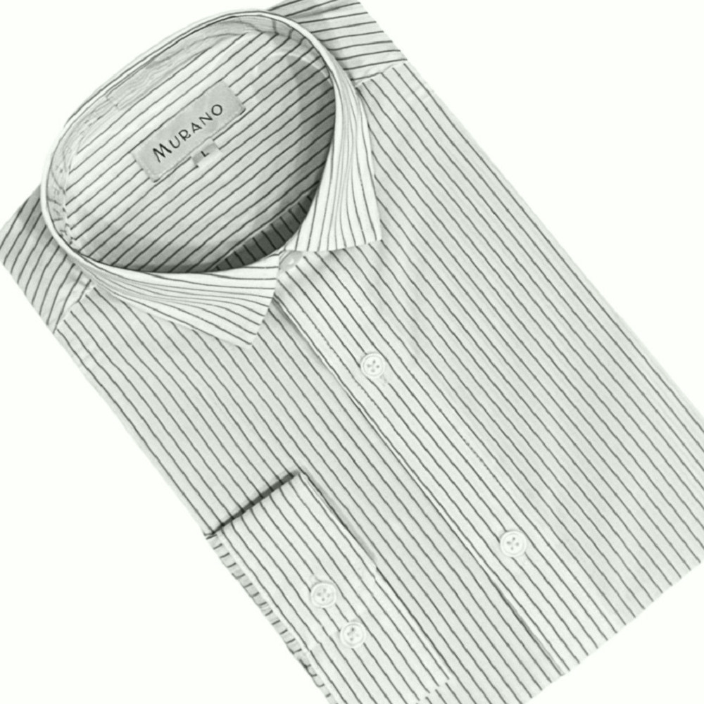 【MURANO】男嫘縈條紋長袖襯衫-白色