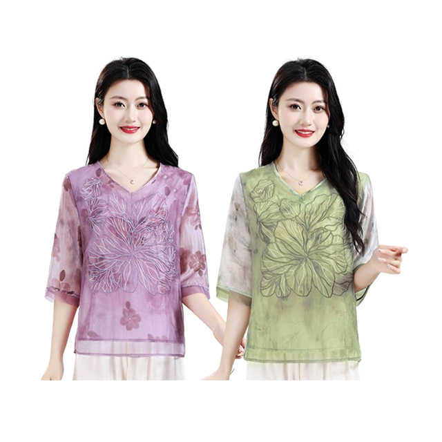 【韓國K.W.】KN3162現貨立體花朵麻絲優雅假二件式上衣(上衣/襯衫/造型上衣)