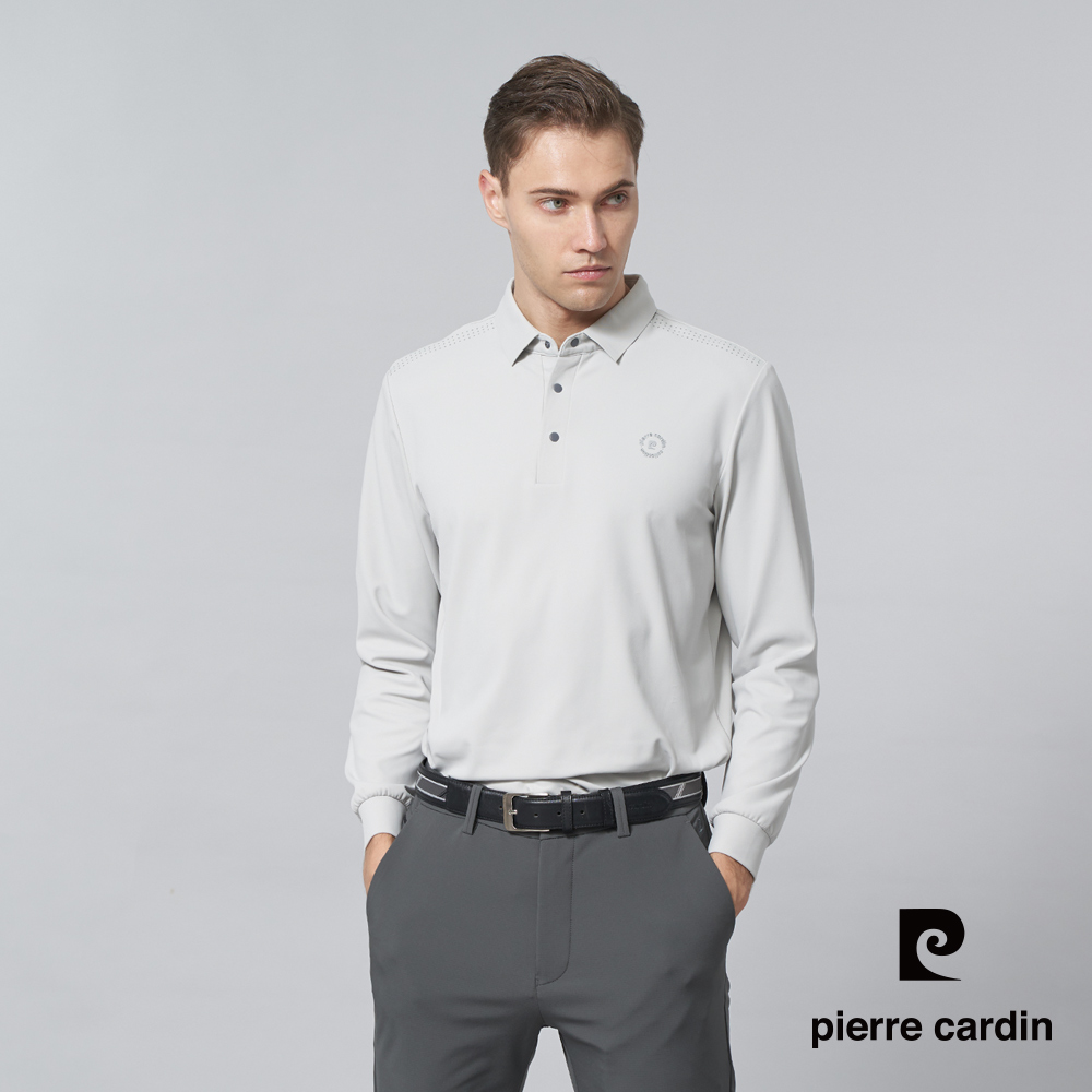 【pierre cardin 皮爾卡登】男裝 都會休閒素色彈性長袖POLO衫-銀灰色 (5245293-92)