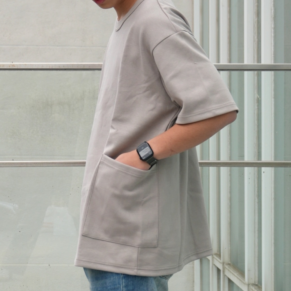 【AMERO】台灣製造 男女裝 圓領短袖T恤 側雙口袋 落肩款 情侶裝