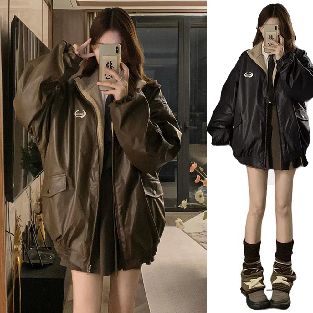 【CS22】兩面穿加絨加厚羊羔毛皮衣外套S-2XL