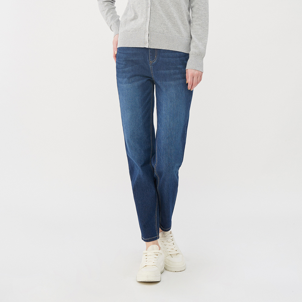 GIORDANO 女裝輕薄彈力直筒牛仔褲-42 中藍
