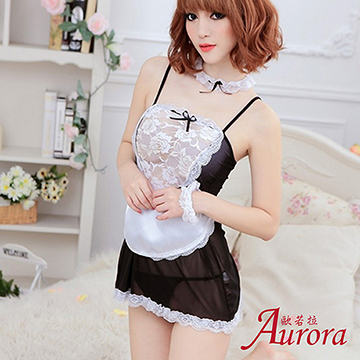 【Aurora 歐若拉】情趣內衣女大碼女傭裝女僕制服透明蕾絲誘惑套裝露乳開襠極度誘惑(AK215)