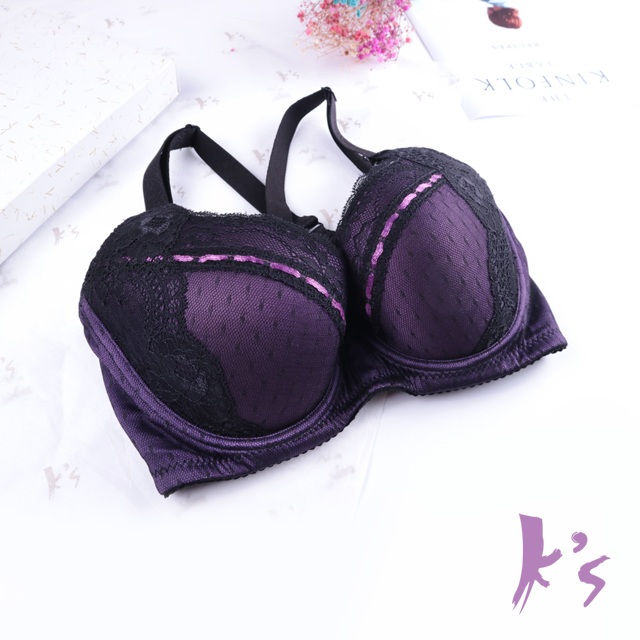 【K’s 凱恩絲】有氧蠶絲微秋蕾絲點綴包覆深紫色內衣B76款